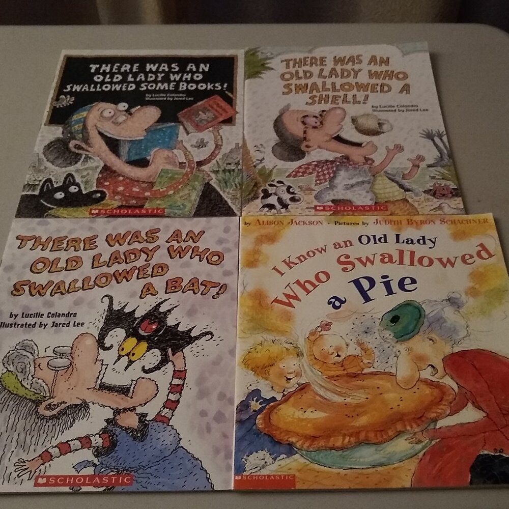 There was an Old Lady who Swallowed a Bat + Books + Shell + Pie Lucille Colandro